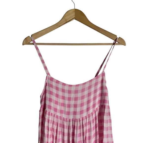 Playa Lucila Pink Check Gingham Empire Slit Maxi Slip Dress Picnic Preppy XS - Picture 4 of 9